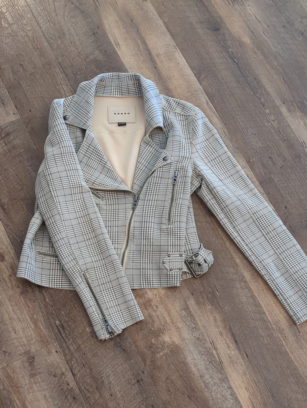 Blank NYC Light Gray Plaid Moto Blazer